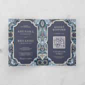 Blue Paisley Pattern QR Code Indian Wedding (Binnen)