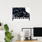 Blue Paisley Piano Poster (Thuiskantoor)