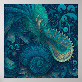 Blue Paisley Poster 1