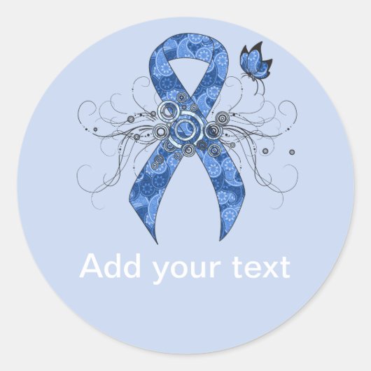 Blue Paisley Ribbon met Butterfly Ronde Sticker (Voorkant)