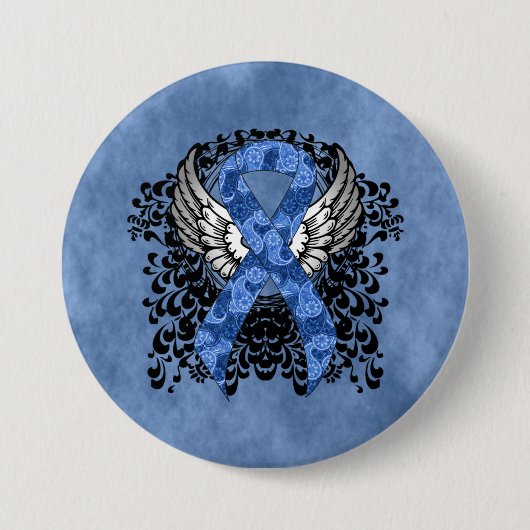 Blue Paisley Ribbon met Wings Ronde Button 7,6 Cm (Voorkant)