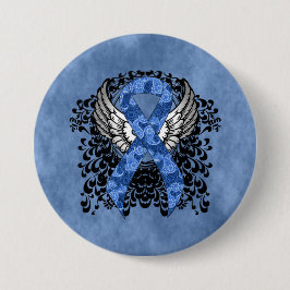 Blue Paisley Ribbon met Wings Ronde Button 7,6 Cm