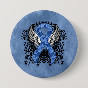 Blue Paisley Ribbon met Wings Ronde Button 7,6 Cm