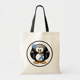 Blue Paisley Ribbon Penguin Tote Bag