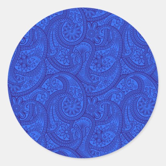 Blue Paisley Ronde Sticker (Voorkant)