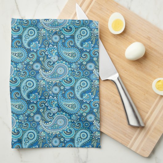 Blue Paisley Theedoek (Quarter Fold)