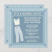 Blue Pajamas Slumber Party Invitation Kaart (Voorkant / Achterkant)