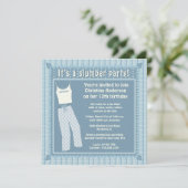 Blue Pajamas Slumber Party Invitation Kaart (Staand voorkant)