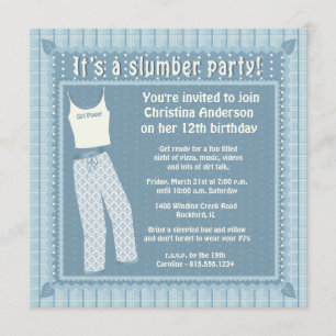Blue Pajamas Slumber Party Invitation Kaart