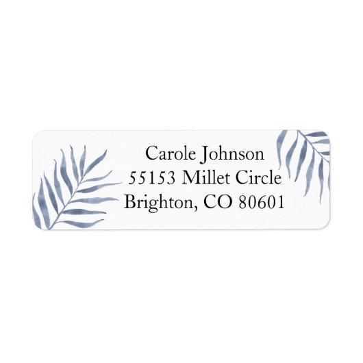 Blue Palm Branches Return Address Label (Voorkant)