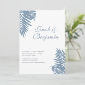 Blue Palm Leaves Celebration Invitation Kaart (Staand voorkant)