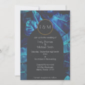 Blue Palm Modern Wedding Invitation Kaart (Voorkant)
