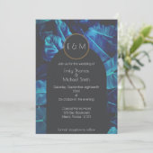 Blue Palm Modern Wedding Invitation Kaart (Staand voorkant)
