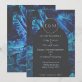Blue Palm Modern Wedding Invitation Kaart (Voorkant / Achterkant)