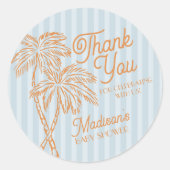 Blue Palm Spring Pastel Beach Baby shower Favoriet Ronde Sticker (Voorkant)