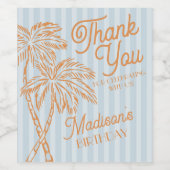 Blue Palm Spring Pastel Beach Verjaardagsfeest Par Wijn Etiket (Enkel label)