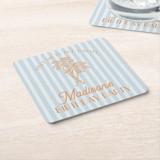 Blue Palm Spring Pastel Beach verjaardagsfeestje Kartonnen Onderzetters (Schuin)