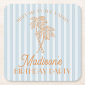 Blue Palm Spring Pastel Beach verjaardagsfeestje Kartonnen Onderzetters (Voorkant)