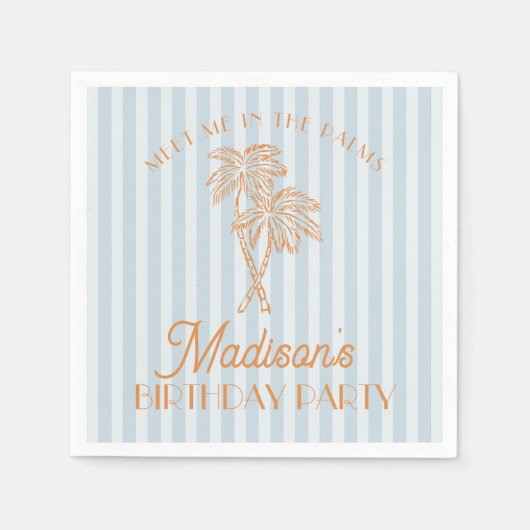 Blue Palm Spring Pastel Beach verjaardagsfeestje Servet (Voorkant)