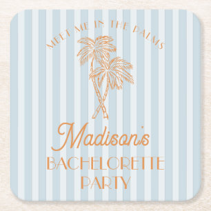 Blue Palm Spring Pastel Beach vrijgezellenfeest Kartonnen Onderzetters