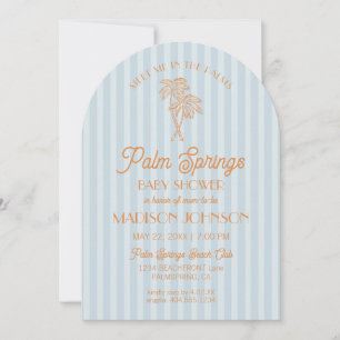 Blue Palm Springs Pastel Beach Cabana Baby shower Kaart