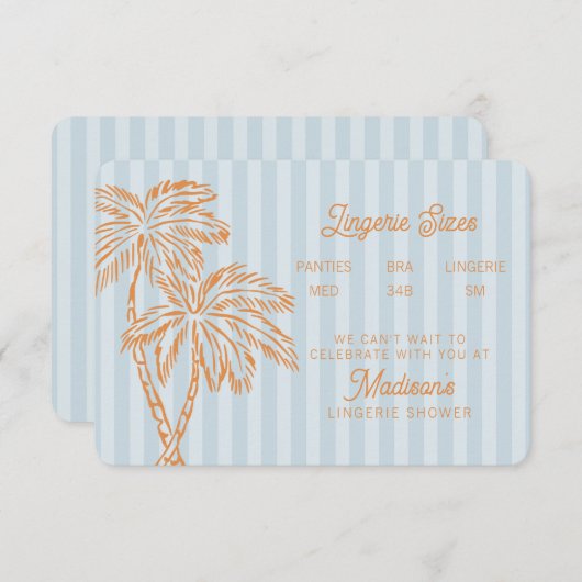 Blue Palm Springs Pastel Beach Lingerie Insert Informatiekaartje (Voorkant / Achterkant)