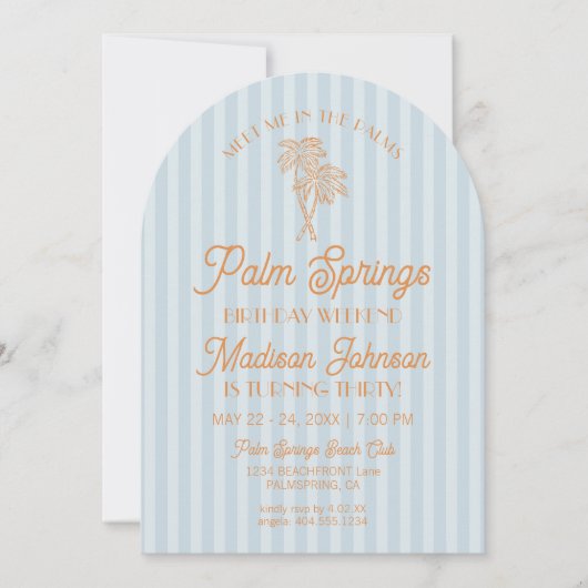 Blue Palm Springs Pastel Beach Verjaardag Weekend Kaart (Voorkant)