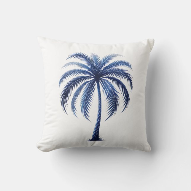 Blue Palm Tree Coastal Beach Kussen (Voorkant)