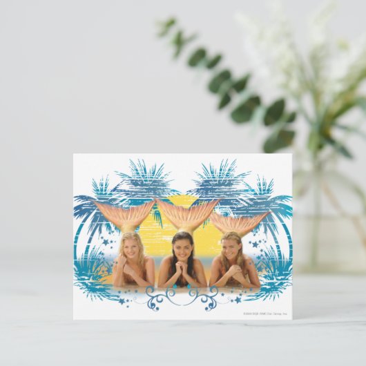 Blue Palm Tree Graphic Group Briefkaart (Staand voorkant)