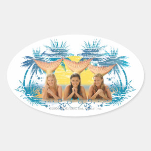 Blue Palm Tree Graphic Group Ovale Sticker