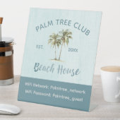 Blue Palm Tree Modern Beach House WiFi Wachtwoord Reclamebord Met Voetstuk (Insitu)