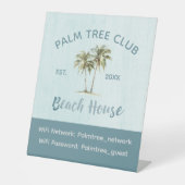 Blue Palm Tree Modern Beach House WiFi Wachtwoord Reclamebord Met Voetstuk (Voorkant)
