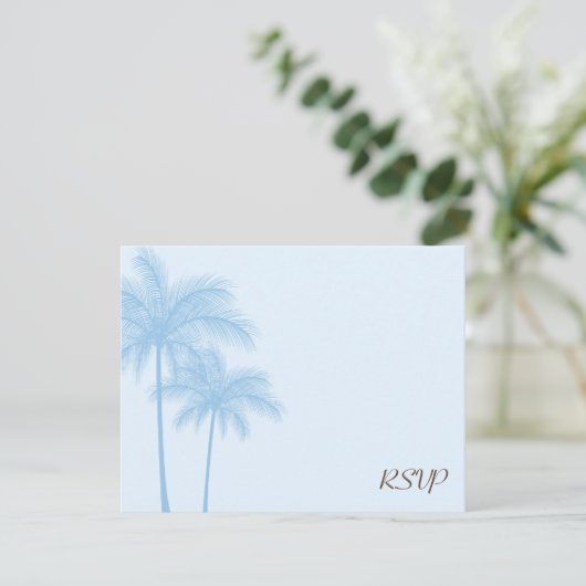 Blue Palm Tree RSVP Weddenschapskaart (Staand voorkant)