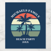 Blue Palm Tree Sunset Custom Tropical Beach Party Wijn Etiket (Enkel label)