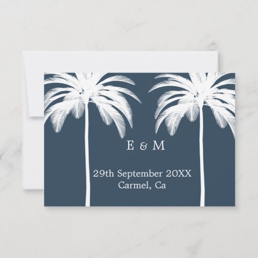 Blue Palm Tree Waterverf Wedding Save the Date (Achterkant)