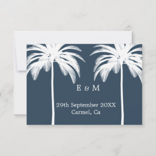 Blue Palm Tree Waterverf Wedding Save the Date