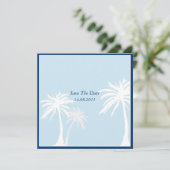 Blue Palm Tree Wedding Save the Date (Staand voorkant)