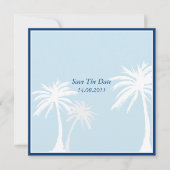 Blue Palm Tree Wedding Save the Date (Voorkant)