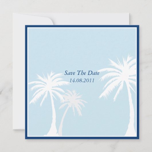 Blue Palm Tree Wedding Save the Date (Voorkant)