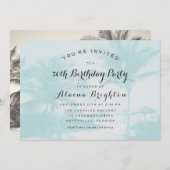 Blue Palm Trees Custom Birthday Party Invitation Kaart (Voorkant / Achterkant)