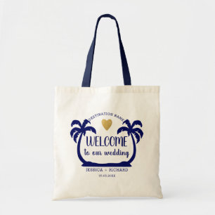 Blue Palm Trees Destination Wedding Hotel Welkom Tote Bag