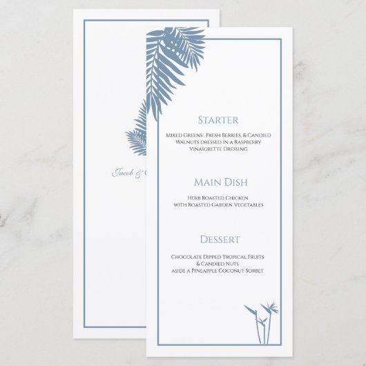 Blue Palm Wedding Gepersonaliseerd Bord Menu Kaart (Voorkant / Achterkant)