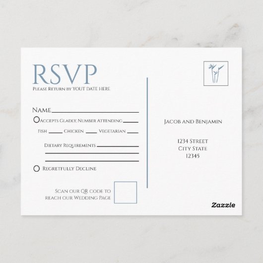 Blue Palm Wedding RSVP-Briefkaart Briefkaart (Achterkant)