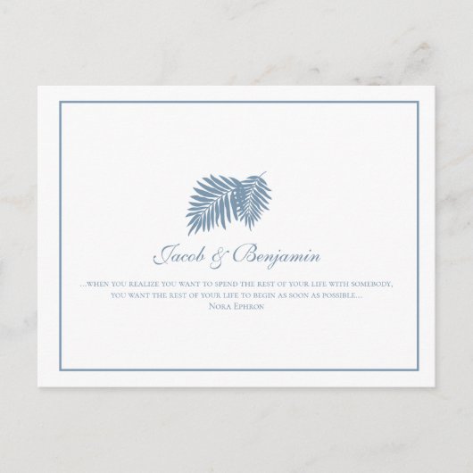 Blue Palm Wedding RSVP-Briefkaart Briefkaart (Voorkant)