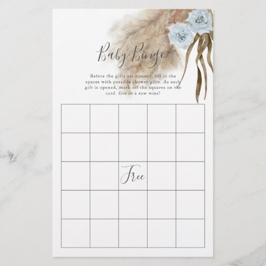 Blue Pampas Grass Baby shower Bingo Game (Voorkant)