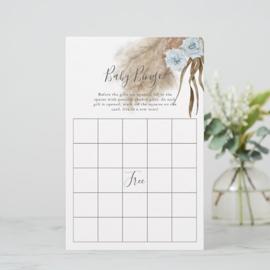 Blue Pampas Grass Baby shower Bingo Game (Staand voorkant)