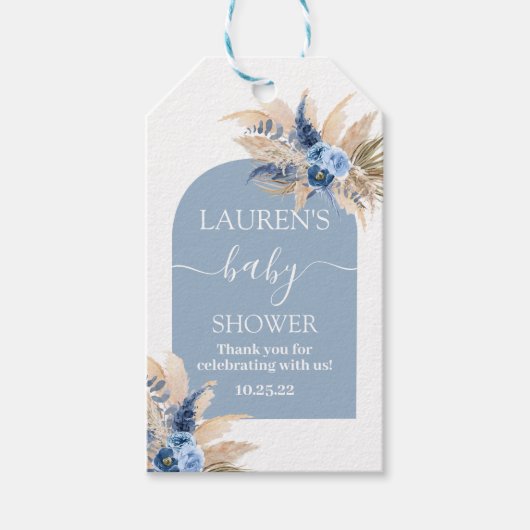 Blue Pampas Grass Baby shower Boy Gift Label Cadeaulabel (Voorkant)