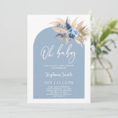 Blue Pampas Grass Baby shower Boy Invitation Kaart (Staand voorkant)