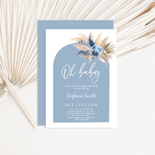Blue Pampas Grass Baby shower Boy Invitation Kaart