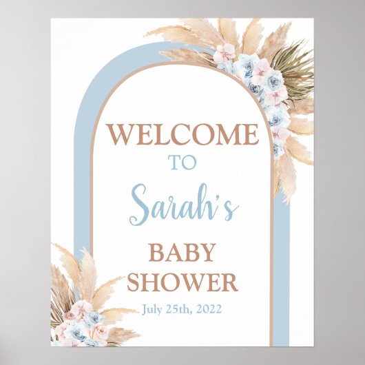 Blue Pampas Grass Baby shower Boy Welkomstbord Poster (Voorkant)
